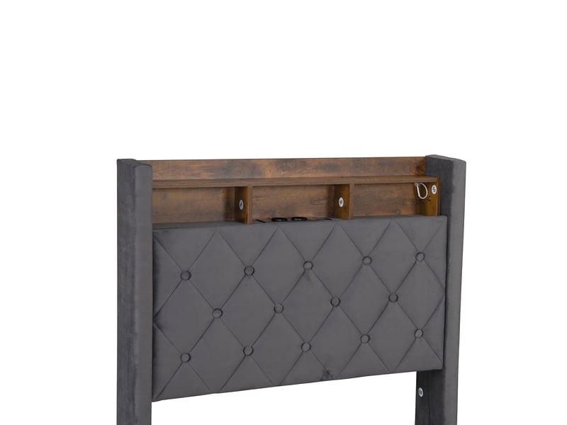  Lit 90x200 cm capitonné avec led, usb et rangement gris  - Conforama D