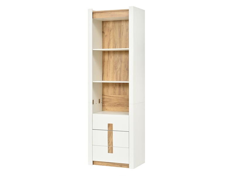  Vitrine bibliothèque 63 x 41,5 x 200 cm – blanc mat – led bluetooth, 3 tiroirs et étagères réglables  - Conforama D