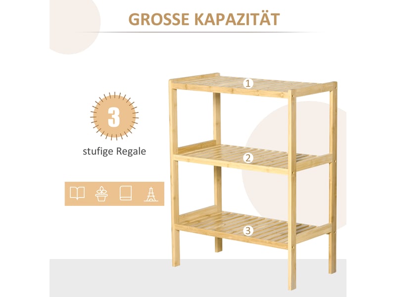  Étagère en bambou à 3 niveaux pour salle de bain, cuisine et salon, 62 x 33 x 80 cm, finition naturelle  - Conforama D