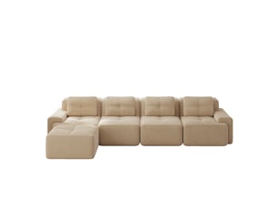 Canapé modulable 4 places en velours côtelé beige avec méridienne en l et assise profonde de 74 cm