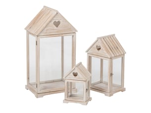 Lot de 3 lanternes maison en bois karal 68cm beige