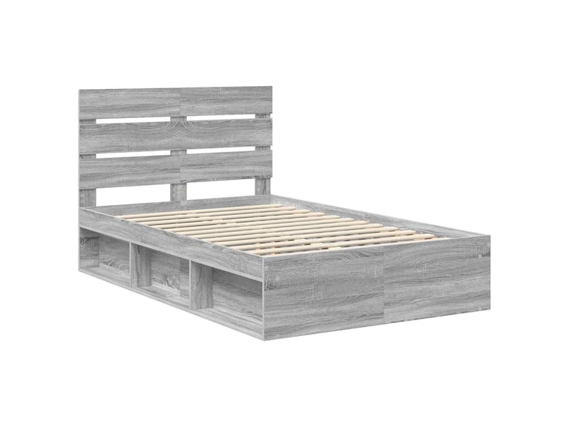  Lit double- lit adulte -  cadre de lit gris sonoma 135 x 190 cm bois de pin massif  - Conforama C