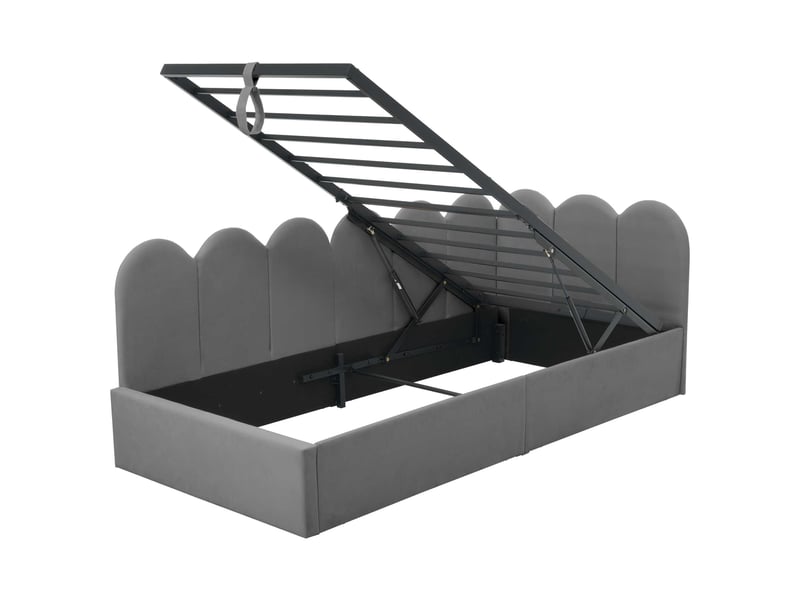  Lit banquette coffre 90x190 cm, rangement hydraulique, sommier relevable, dossier en l, velours gris C-DEGAYUN - Conforama D