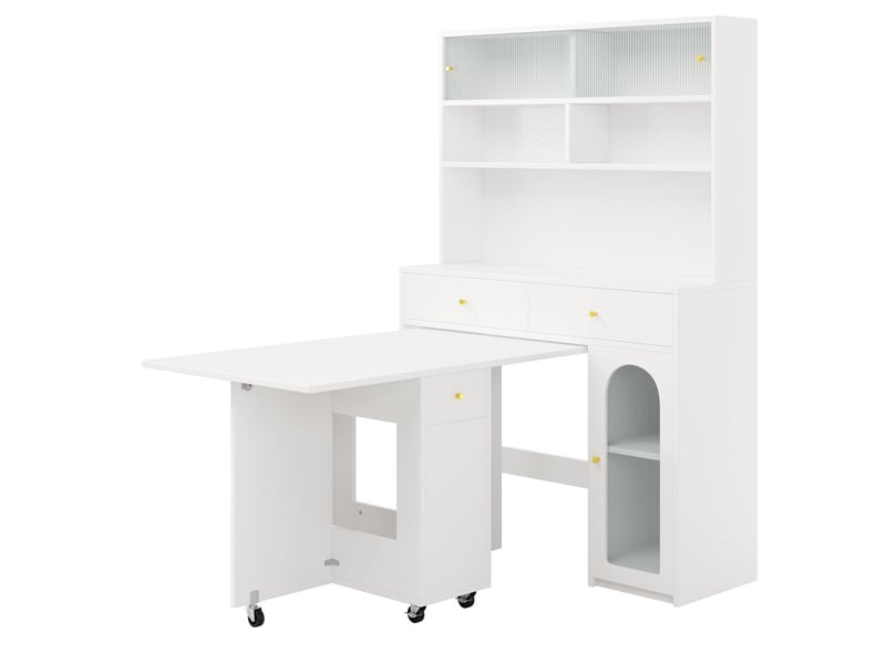 Buffet cuisine, rangement vertical buffet salon, table pliante sur roulettes, finition blanche - Conforama E