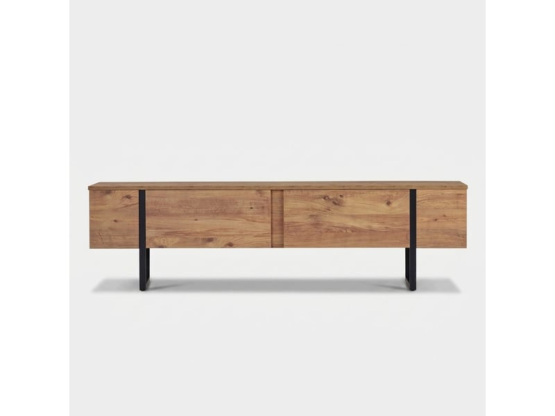  Support tv mobile moderne avec portes onera et pieds noirs - bois neutre  - Conforama E