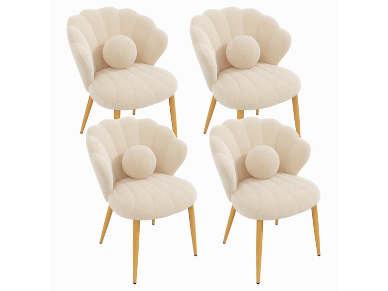 Lot de 4 fauteuils 60x62.5x83 cm tissu bouclé assise rembourrée dossier coquillage pieds en métal moderne beige OPULERANE TRADING LTD - Conforama A
