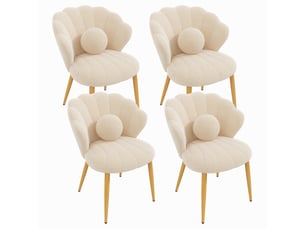 Lot de 4 fauteuils 60x62.5x83 cm tissu bouclé assise rembourrée dossier coquillage pieds en métal moderne beige