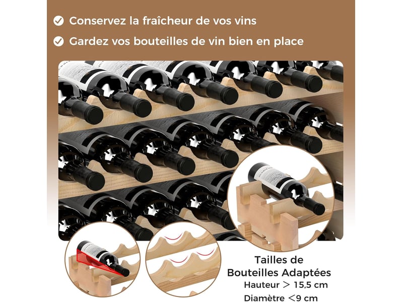 Casier à bouteilles pour 108 bouteilles, range bouteille vin avec 9 étagères,pour bars, sous-sols, 119 x 29 x 108cm, bois naturel - Conforama D
