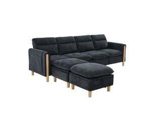 Canapé d'angle panoramique fixe <strong>STILVORA</strong> <strong></strong> 4 places Tissu noir avec coffre de rangement