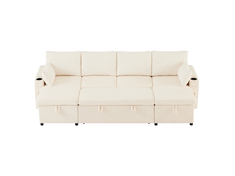  Canapé-lit modulable 4 places en u 272x131 cm – beige – rangement, couchage et porte-gobelets intégrés  - Conforama D