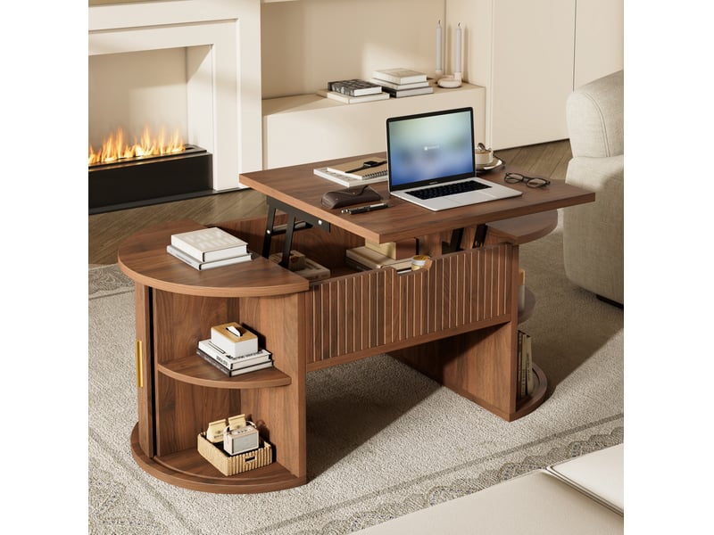  Table basse relevable ovale en mdf – noyer – 100 x 50 x 40,5 cm  - Conforama C