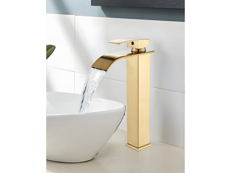 Robinet de salle de bain à cascade,robinet mitigeur de salle de bain à cascade à trous, cartouche céramique, finition dorée  - Conforama B