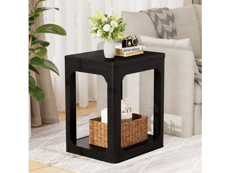  Tables de chevet lot de 2 avec double niveau de rangement, finition noire mate, pour chambre, salon ou bureau, en mdf  - Conforama C