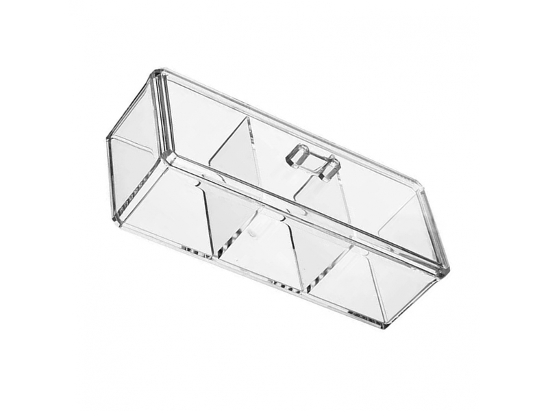  Organisateur de maquillage en acrylique, 3 compartiments, boîte de rangement multifonctionnelle transparente divisée pour cotons-tiges avec co  - Conforama A