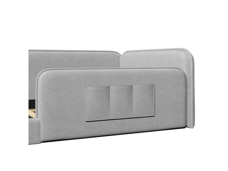 Lit plateforme 90x200 en lin gris - cadre bas sécurisé avec poches de rangement  - Conforama R