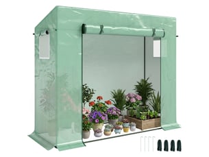 Serre de jardin en aluminium, avec porte enroulable et fenêtres latérales, en acier et plastique, 200 x 76 x 168 cm, verte