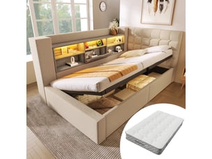 Lit coffre 90x200 cm <strong></strong> <strong></strong> coloris beige