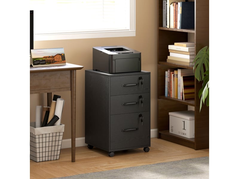  Caisson de bureau mobile avec 3 tiroirs verrouillables, caisson de rangement sur roulettes, 40 x 40 x 69,5 cm, noir  - Conforama B