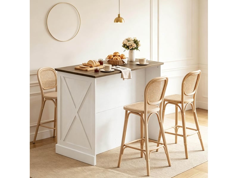  Îlot de cuisine fixe avec rangement, 2 tiroirs, placard coulissant, plan de travail  - Conforama B