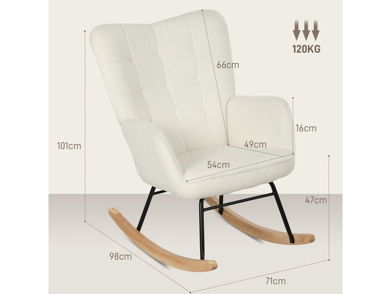  Fauteuil à bascule 71 x 98 x 101 cm blanc en polyester, dossier haut rembourré, salon et chambre  - Conforama C