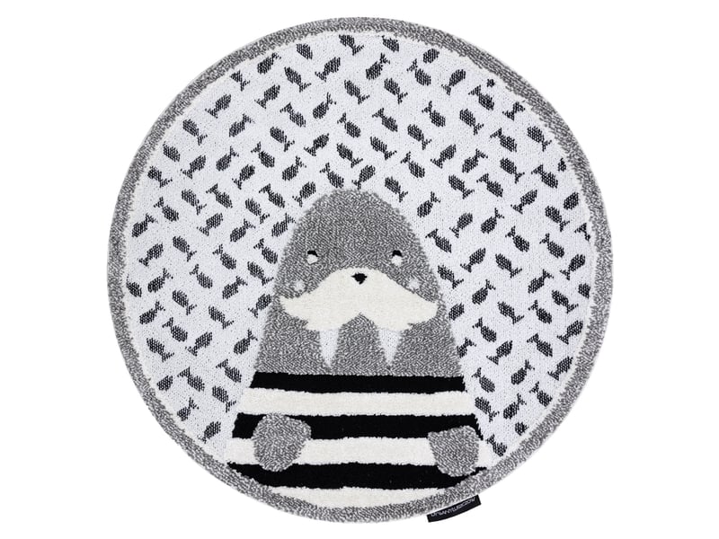  Tapis enfant moderne joy cercle walrus, morse pour enfants - structurel deux niveaux de polaire gris   crème cercle 140 cm  - Conforama B
