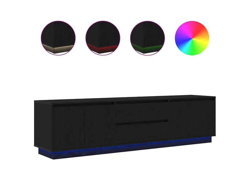  Meuble tv élégant avec éclairage led 193,5 x 41 x 50 cm grand espace de rangement style contemporain en bois d'ingénierie noir 02_0055839  - Conforama B