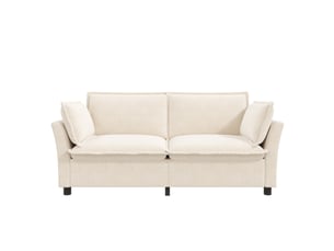 Canapé 2 places en chenille beige avec coussins d'appui et led intégrée, 155 cm de large