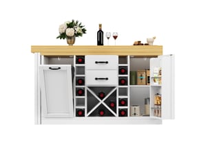 Îlot de cuisine pivotant à 360° avec rangements, 120 à 223 cm, blanc