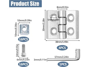 Lot de 4 petites charnières argentées m4 pour profil en aluminium 2020, charnières flexibles pliables pour portes légères diy
