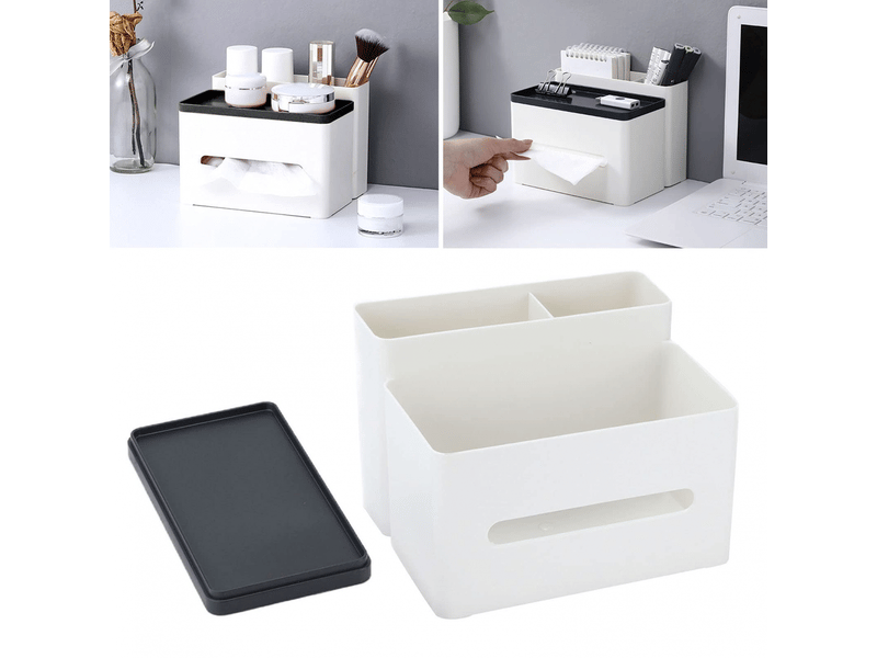  Boîte à mouchoirs en plastique avec grille de rangement, ouverture en arc, extraction plus douce, multifonctionnelle, moderne  - Conforama C