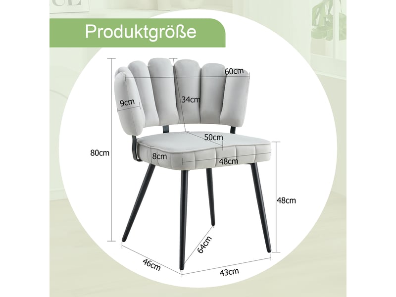  Lot de 2 chaises de salle à manger,60x48x80 cm,velours,gris clair et noir  - Conforama C