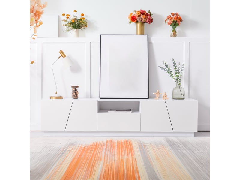  Meuble tv avec 4 portes et 2 niches à panneaux segmentés pour salon 170×37×42 cm en mdf blanc  - Conforama C