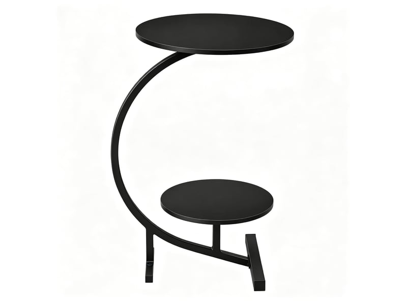  Table basse d’appoint à deux plateaux ronds, surface mélaminée, style moderne, en mdf et métal, pour salon, noire  - Conforama A