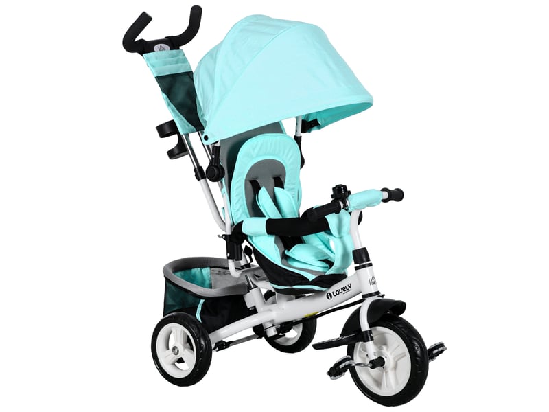  Tricycle pour enfant, vélo pour enfant, panier arrière, porte-gobelet, pare-soleil, métal, vert  - Conforama A