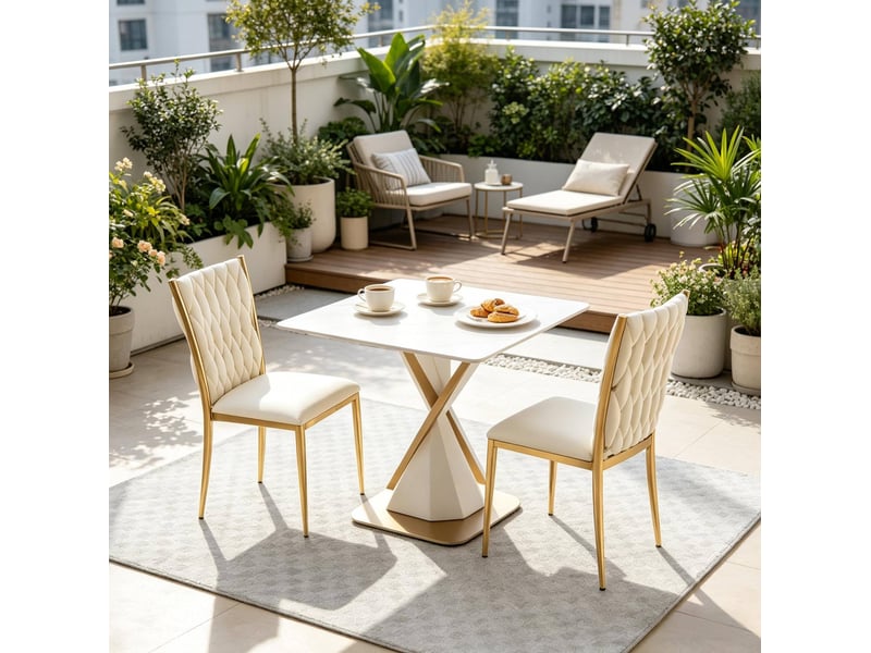  Chaises de salle à manger élégantes avec dossier haut, creme blanc &amp; or - lot de 2  - Conforama C