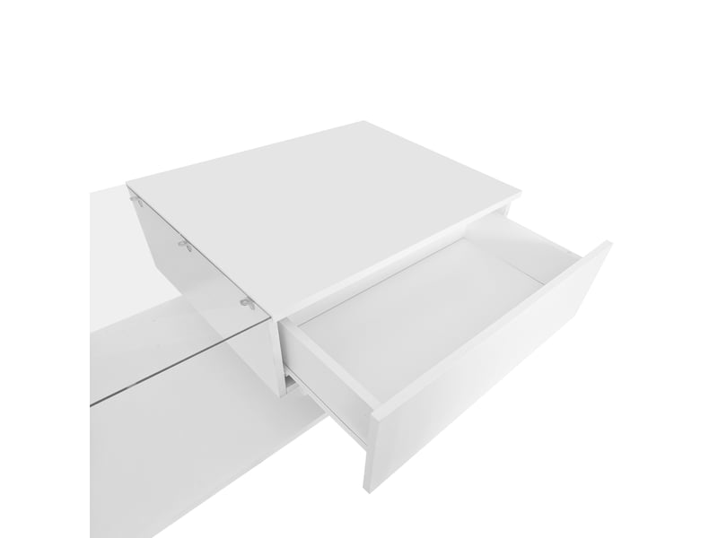  Table basse avec tiroir, plateau en verre et led pour salon 100×50×32 cm en panneaux de particules blanc  - Conforama D