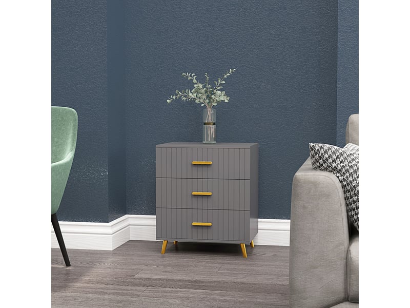  Commode moderne à 3 tiroirs en bois et aluminium, 60 x 40 x 71,5 cm, or et gris foncé  - Conforama D