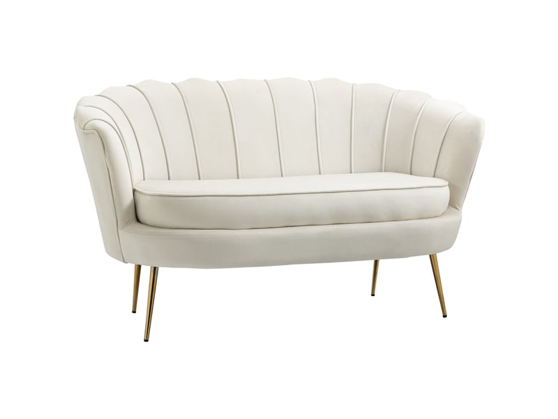  Canapé 2 places effet velours et pieds en métal crème et doré 130 x 77 x 77 cm  - Conforama B