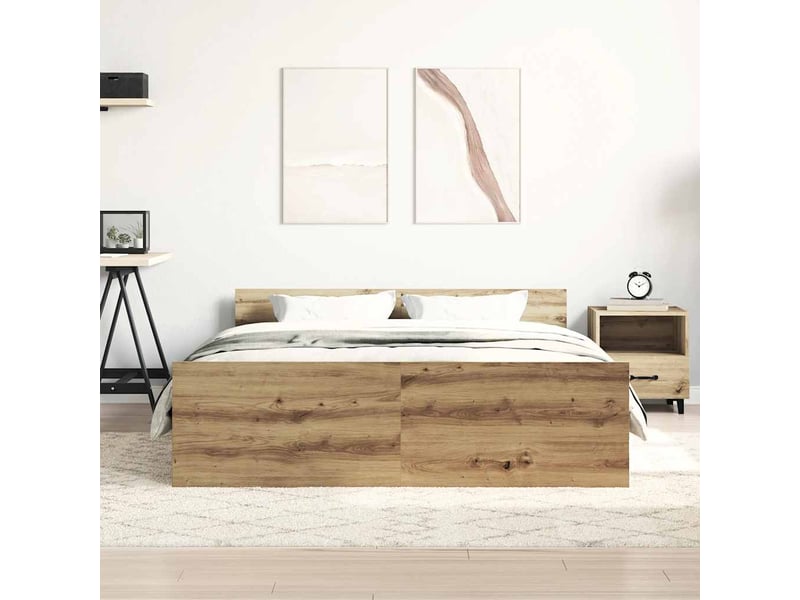  Lit double- lit adulte -  cadre de lit sans matelas chêne artisanal 120x190 cm  - Conforama B