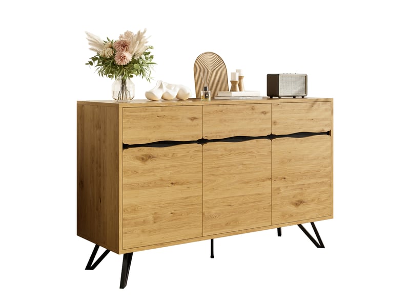 Buffet avec pieds en métal - beaucoup d'espace de rangement, stable et facile à nettoyer, bois - Conforama A
