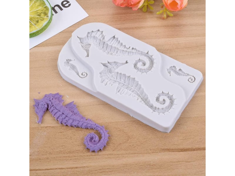  Moule en silicone pour fondant, gâteau, chocolat, biscuits, bonbons, pâtisserie, outil de cuisine, décoration de fête, motif hippocampe - grey silver  - Conforama E