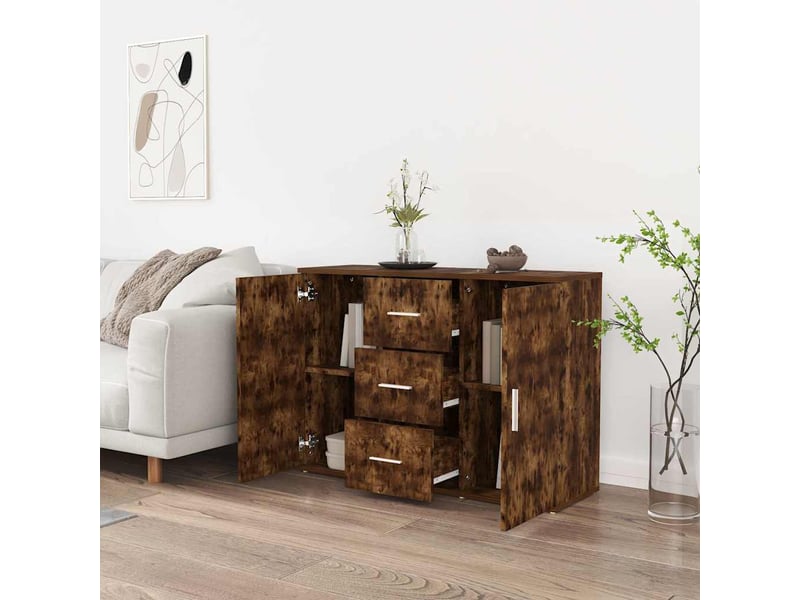  Buffet - bahut - meuble de rangement chêne fumé 91x29,5x65 cm bois d'ingénierie  - Conforama C