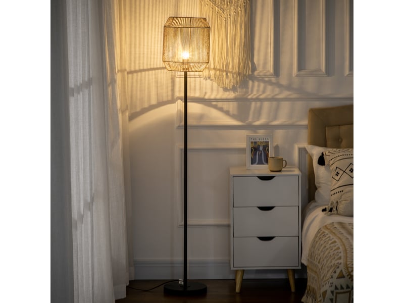  Lampadaire sur pied salon abat-jour en corde de papier design naturel base e27 max. 40w - ø 26 x 164h cm  - Conforama D