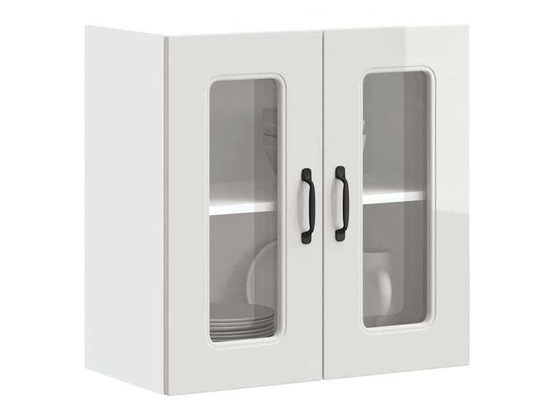 Armoire murale de cuisine avec porte vitrée bois d'ingénierie blanc brillant shl4316 - Conforama B