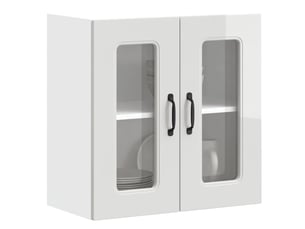 Armoire murale de cuisine avec porte vitrée bois d'ingénierie blanc brillant shl4316