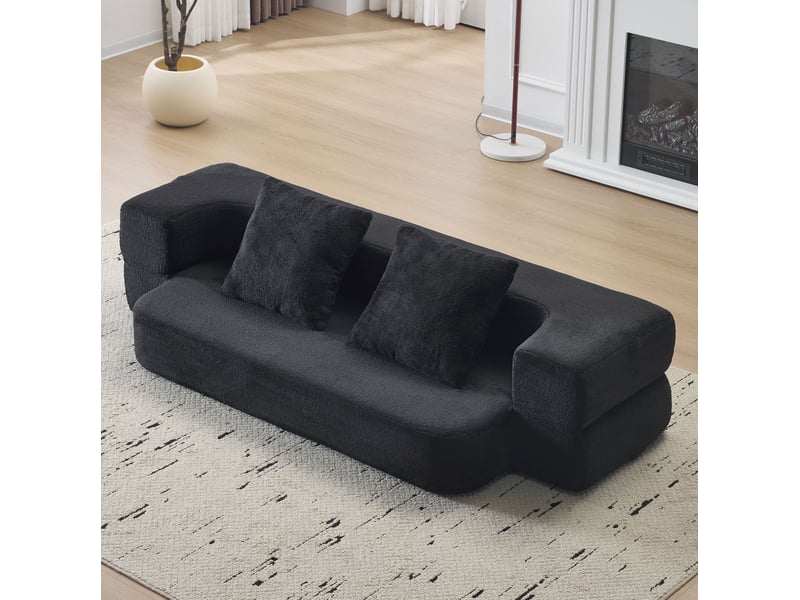 Canapé convertible 2 places 190x102x42 cm en mousse coloris noir - Conforama B