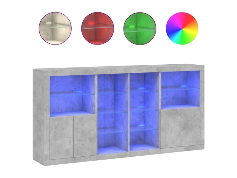  Buffet - bahut - meuble de rangement avec lumières led gris béton 202x37x100 cm  - Conforama A