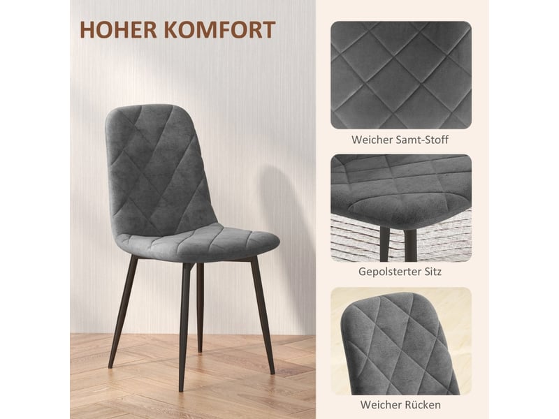 Chaises de salle à manger lot de 4 rembourrées avec dossier - pieds en acier, velours gris 45 × 54 × 87 cm - Conforama E