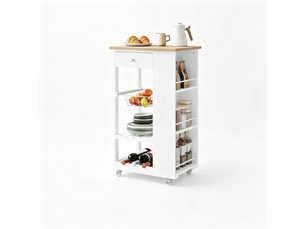 Desserte de cuisine 56,5x37x87 cm mobile mdf métal blanche