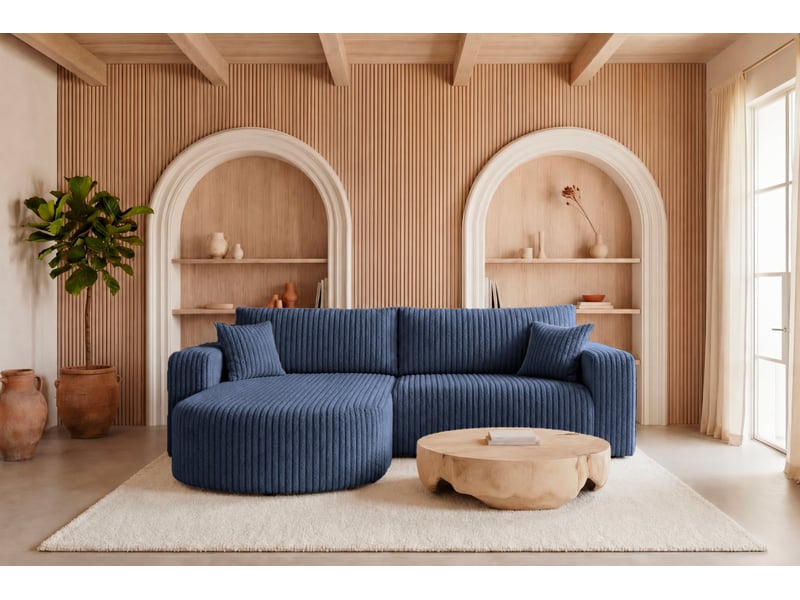  Emma - canapé d'angle convertible gros velours côtelé 4 places bleu  - Conforama D